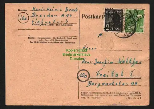 h6156 SBZ Handstempel Bezirk 14 Dresden 24 2, 10 Pfg. 166 169 Postkarte Freital