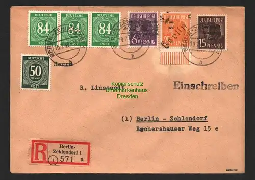 h6081 SBZ Handstempel Bezirk 3 Brief + Einschreiben Berlin Zehlendorf 25 Pfg 175