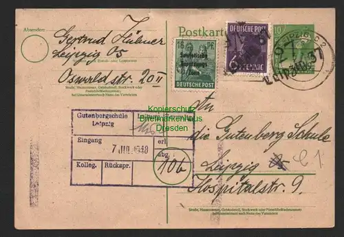 h6102 SBZ Handstempel Bezirk 27 Leipzig 37 10 Pfg. Ganzsache AS + nicht erforder