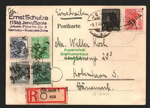 h5919 SBZ Handstempel Bezirk 16 Jena Einschreiben R633 Auslandspostkarte