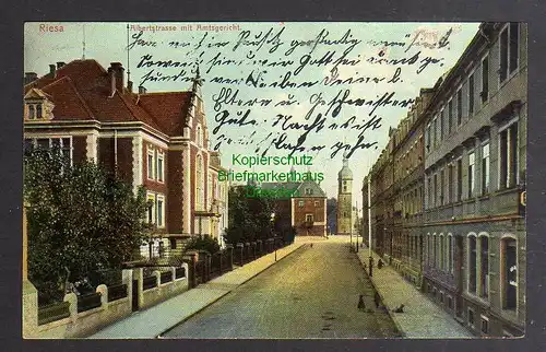 128003 AK Riesa Albertstrasse mit Amtsgericht 1911