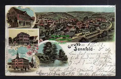 127469 AK Sennfeld Litho 1902 Pfarrhaus Geschäft Gramlich Schule Bahnhof