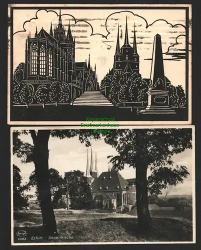 142616 2 AK Erfurt Künstlerkarte Dom Severikirche 1922 Fotokarte 1933