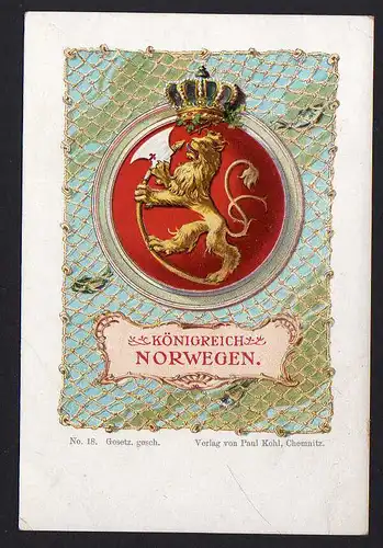 76612 AK Königreich Norwegen Wappen Fahne Flagge um 1900