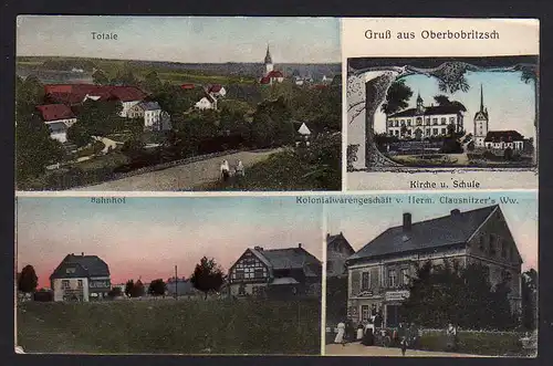 79348 AK Oberbobritzsch 1926 Bahnhof Kolonialwaren Kirche Schule