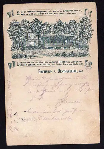 79676 AK Erichsruh Benthenberge bei Hannover Vorläufer 1897 Gasthaus