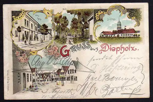 79662 AK Diepholz Litho 1901 Hotel Gerke Schloss Münte Langestrasse