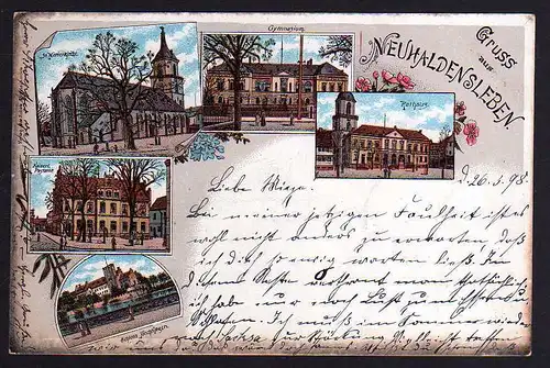 79445 AK Haldensleben Litho 1898 Post Kirche Gymnasium Rathaus