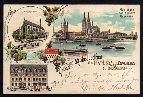 79070 AK Litho Köln 1899 Jubelfest Kath. Gesellenvereins Grabkirche Handwerk