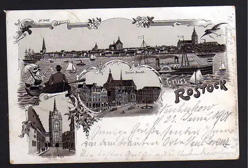 79867 AK Rostock Neuer Markt Litho 1901 Kröpeliner Tor