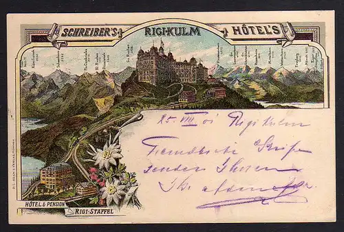 88214 AK Rigi-Kulm Litho Schreibers Hotel Pension Rigi Staffel 1901