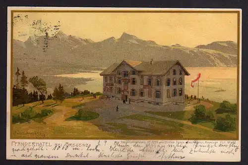 88205 AK Bregenz Litho Hotel Pension Pfänder 1902 Künstlerkarte