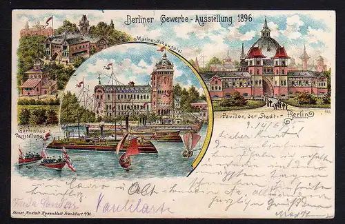 87370 Litho Berlin Berliner Gewerbe Ausstellung 1896 Marine Schauspiel Gartenbau