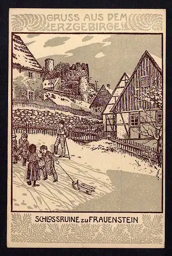 87254 AK Künstlerkarte Erzfebirge Frauenstein Schlossruine um 1915