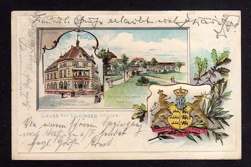 96666 AK Vaihingen a. Filder Wappen Prägekarte 1902 Hotel Restaurant Fildenhof