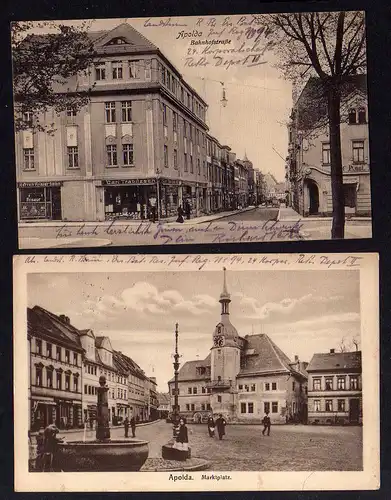 96736 2 AK Apolda Bahnhofstraße 1915 Friseur Marktplatz