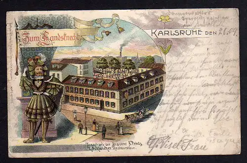97930 AK Litho Karlsruhe 1904 Restaurant zum Landsknecht