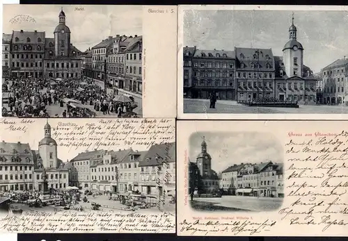 98558 4 AK Glauchau Markt 1899 Waren & Möbel Credit Haus 1906 1907 1927