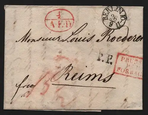 B11797 Brief Berlin 1835 PP Prusse par Forbach nach Reims Frankreich