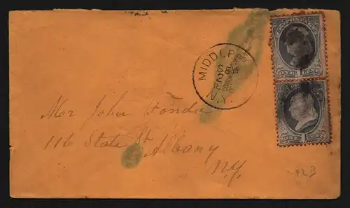 B11836 USA Brief 1886 Middleburgh New York Benjamin Franklin 2x 1 c