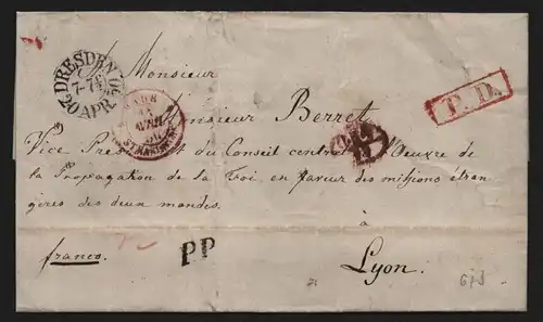 B11783 Brief Dresden Sachen 1850 nach Lyon Frankreich P.D. über Kehl Strasburg