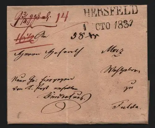 B11794 Brief Vorphila Hersfeld 1837 nach Fulda