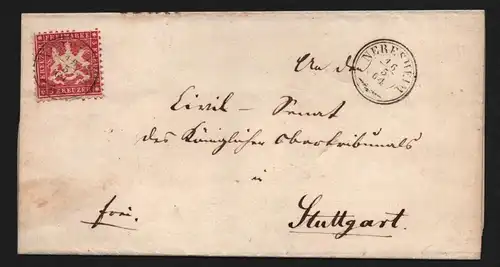 B11757 Brief Württemberg 26a Neresheim 1864 nach Stuttgart gepr. Irtenkauf BPP