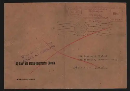 B11917 DDR Brief ZKD 1965 Bau- und Montage Kombinat Halle Freistempel