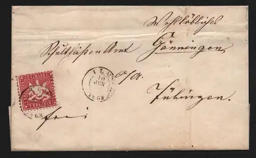 B11759 Brief Württemberg 26c Ulm 1863 nach Tübingen gepr. Irtenkauf BPP