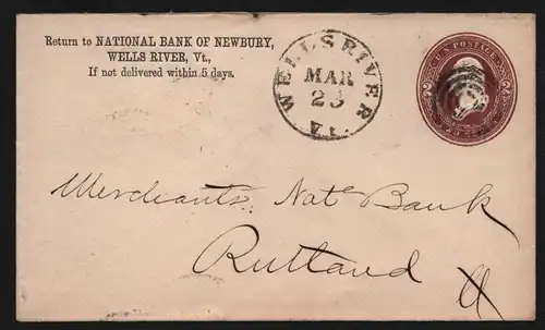 B11842 USA Brief 1886 Wells River Newbury Vermont to Rutland