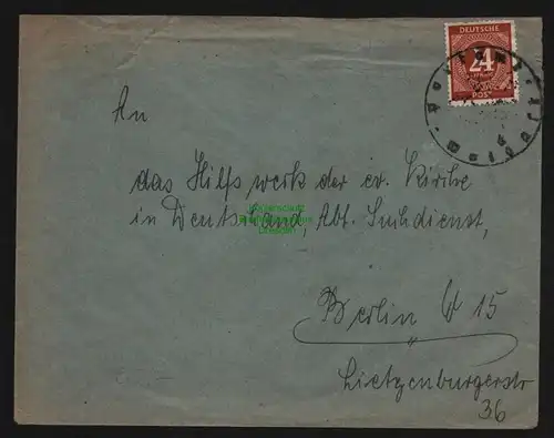 B11949 SBZ Brief Mecklenburg Notstempel Postamt Wolgast an Suchdienst Berlin