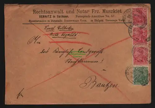 B12024 Brief DR Germania Reichspost Sebnitz Eilboten nach Bautzen 1901