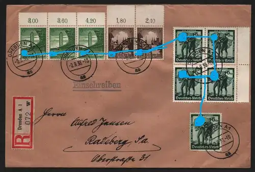 B12315 Brief DR Einschreiben Dresden 1938 nach Radeberg