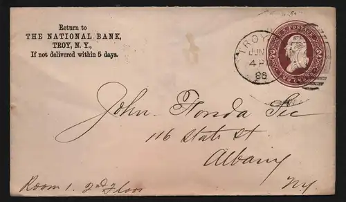 B11859 USA Brief 1887 Troy N. Y. to Albany Duplex