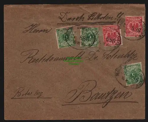 B12017 Brief DR Krone Adler 1899 (Arnsdorf) Eilboten nach Bautzen Bahnpost
