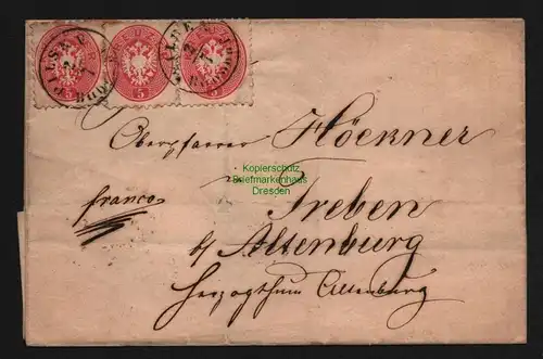 B11982 Österreich Brief Pilsen Bahnhof 1865 nach Altenburg über Prag