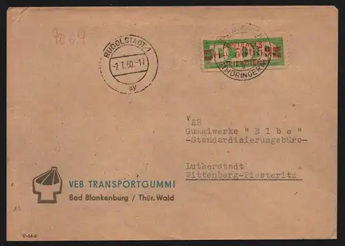 B11902 DDR ZKD Brief Bad Blankenburg 1960 31 I H nach Wittenberg Lutherstadt