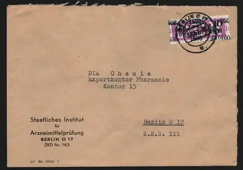 B13448 DDR Dienst ZKD 14 1608 Brief 1957 Berlin Institut für Arzneimittelprüfung