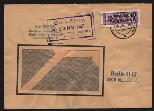 B13428 DDR Dienst ZKD 10 1605 Brief 1957 Berlin DEFA Gerätewerk Friedrichshagen