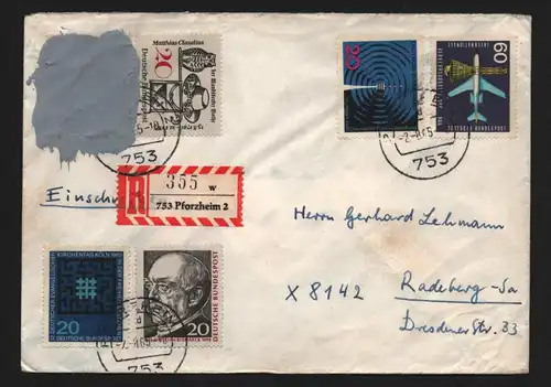 B13153 Brief BRD Postkrieg 1965 Vertriebenenmarke 20 Jahre Vertreibung lackiert