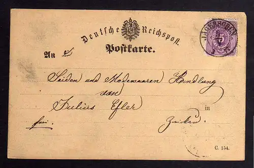 B1328 Sachsen Postkarte nachverwendeter Sachsen Stempel Jägersgrün 1877 auf DR P