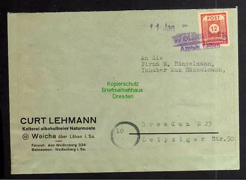 B3434 Brief Ostsachsen 1946 Notstempel Weißenberg Amtsh. Löbau Weicha