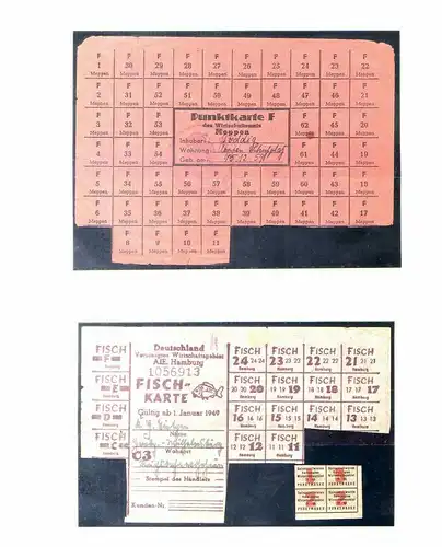 B3341 Lebensmittelkarten 1943 1948 Hamburg Meppen Fisch Reichskleiderkarte