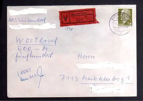 B3539 DDR Briefe Einzel- oder Mehrfachfrankaturen 1970 1540 EF Wertbrief 500 M