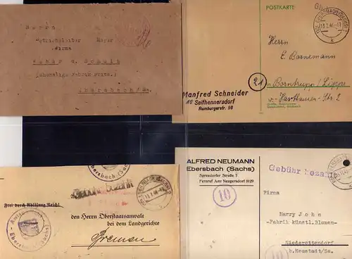 B332 4x SBZ Briefe Gebühr bezahlt 1945 Ebersbach Sachs. 1948 Währungsreform