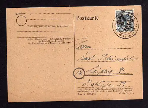 h1342 Postkarte Handstempel Bezirk 27 Leipzig 10.7.48 blanko Stempel