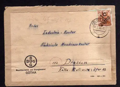 h1628 Handstempel Bezirk 16 Gotha 1.7.48 Notumschlag BUG Maschinenfabrik Eisengi