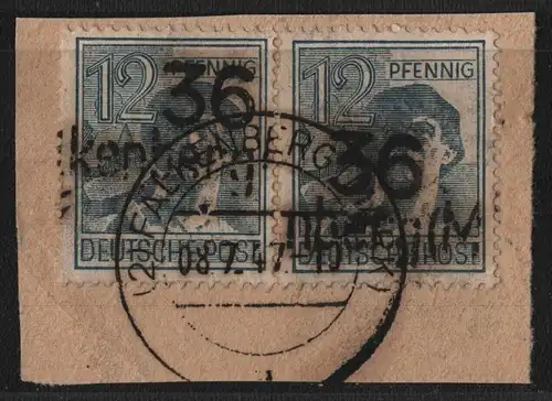 h6345 SBZ Handstempel Bezirk 36 Falkenberg Mark 2x 12 Briefstück gepr. BPP