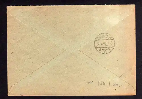 h704 Brief Handstempel Bezirk 20 Genthin 30.6.48 Einschreiben Güsen Not-R Zettel