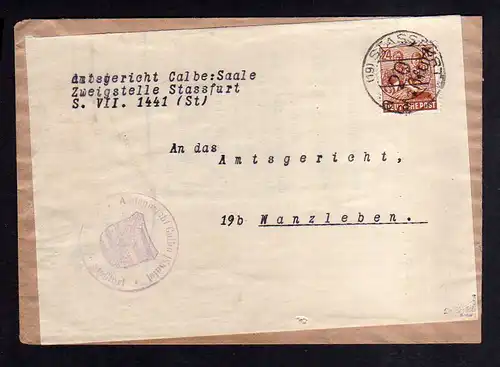 h766 Brief Handstempel Bezirk 20 Staßfurt 26.6.48 an Amtsgericht Wanzleben